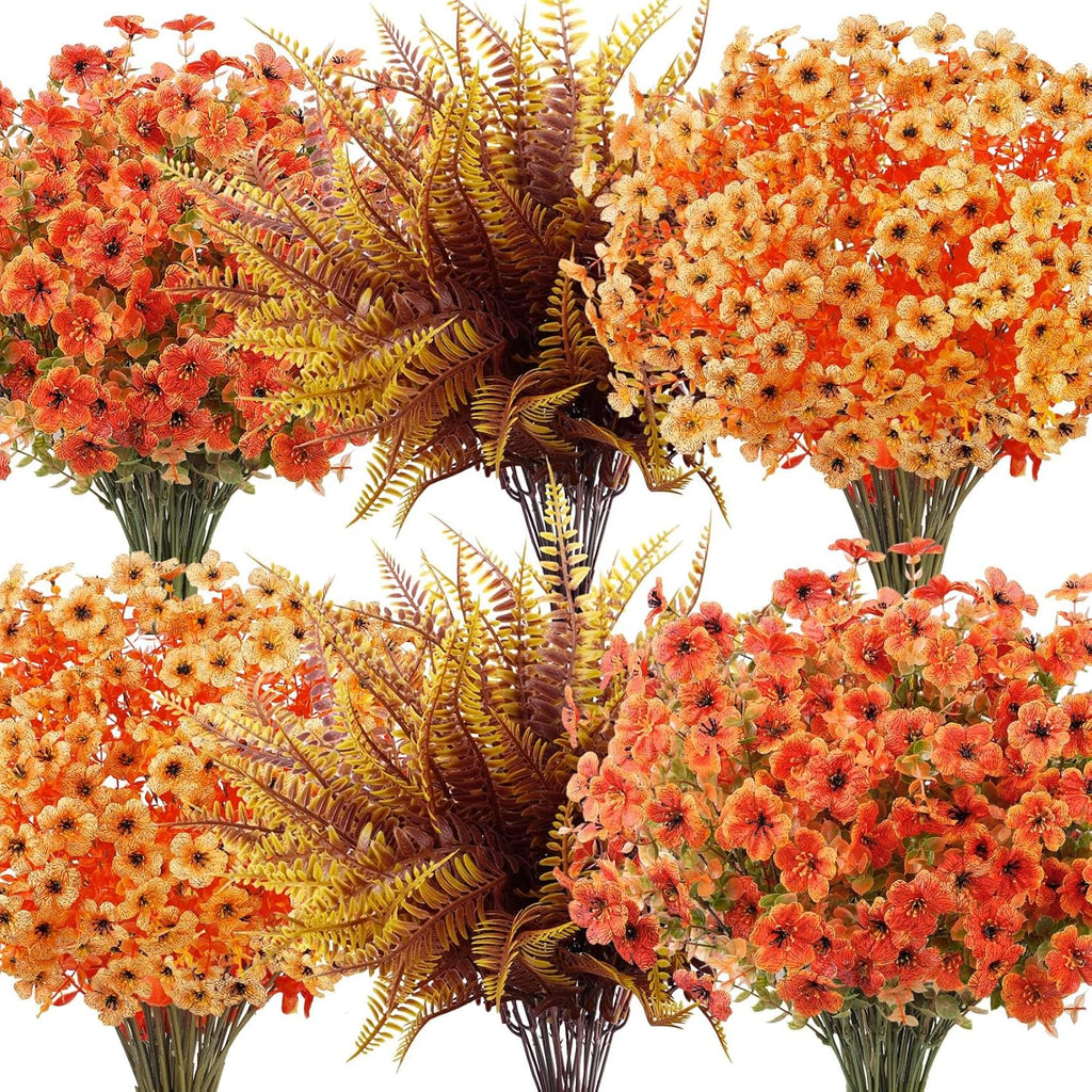 20 Pcs Artificial Fall Flowers for Outdoors Fake Mums, Mixed Orange