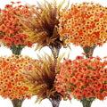 20 Pcs Artificial Fall Flowers for Outdoors Fake Mums, Mixed Orange
