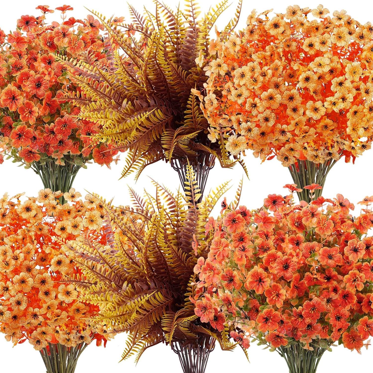 20 Pcs Artificial Fall Flowers for Outdoors Fake Mums, Mixed Orange