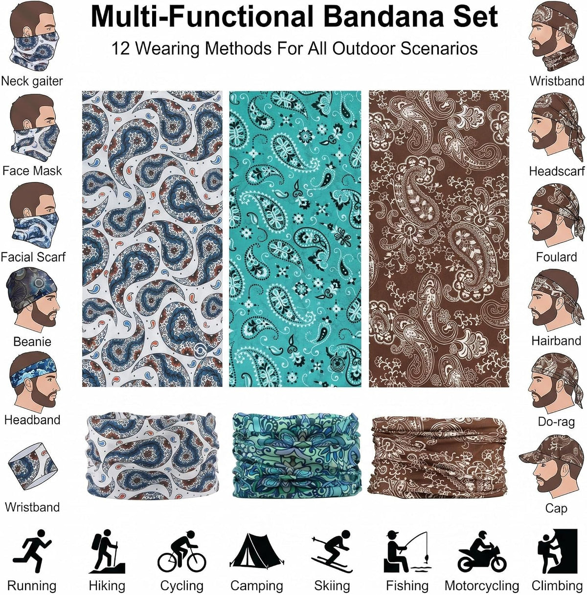 9 PCS Summer UV Protection Multi-functional Headband Neck Gaiter Head Wrap