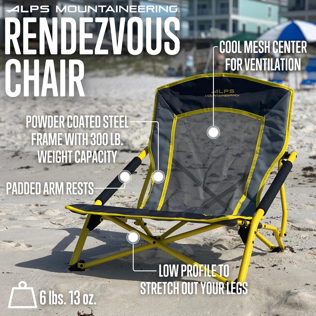 ALPS Mountaineering Rendezvous Low Camping Chairs for Adults with Arms, Cool Mesh Center, Powder Coated Steel Frame, Compact Folding Design and Carry Bag