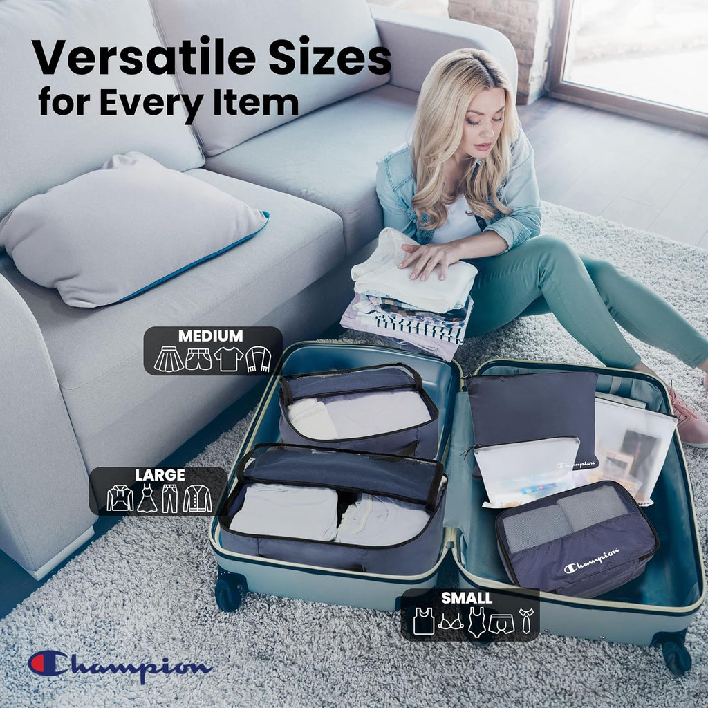 Champion Packing Cubes for Travel - 6 Piece Organizer Set, Carry-On Ready