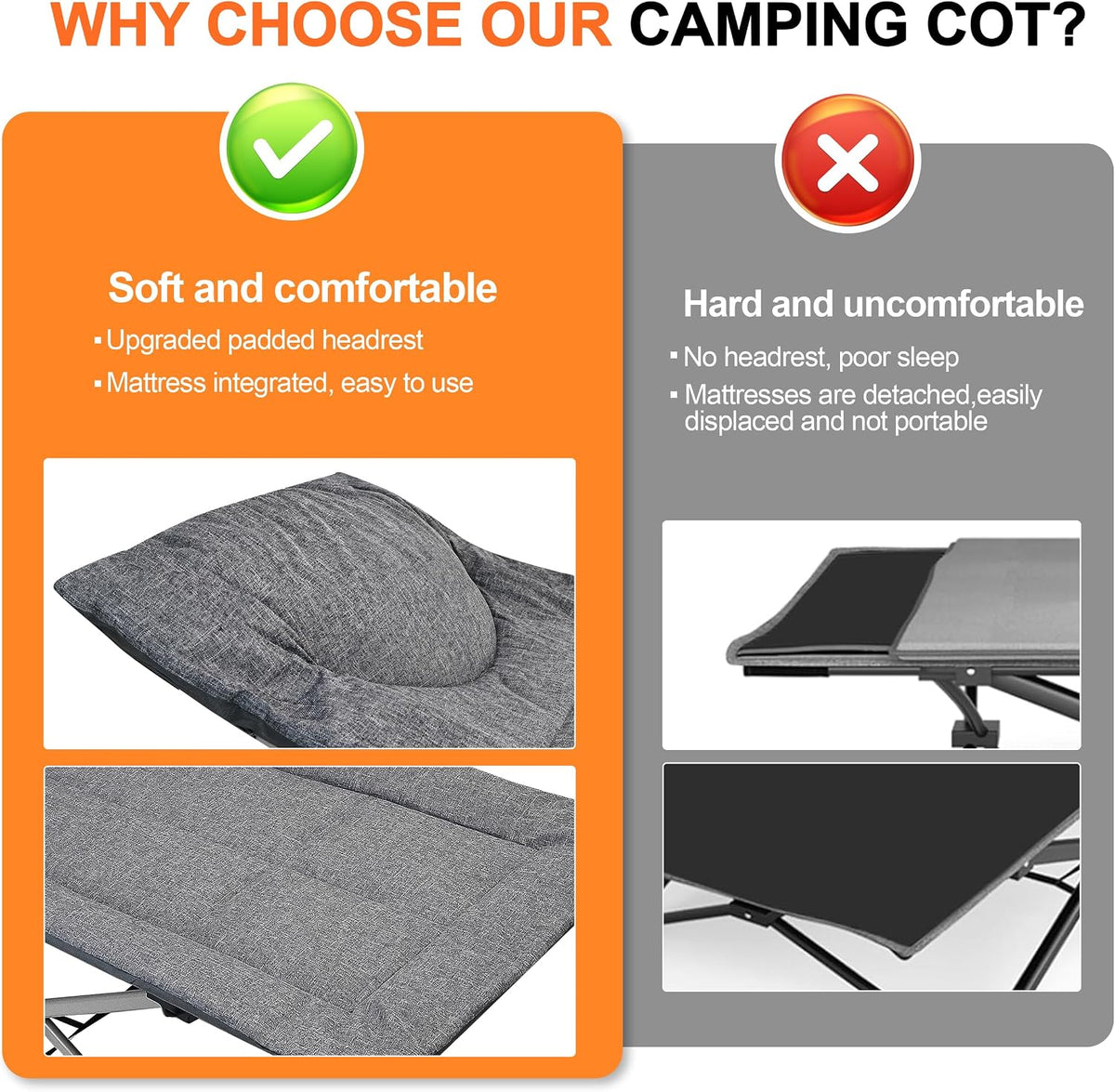 Folding Camping Cot-with Cushion and Pillow,Sleeping Cots for Adults