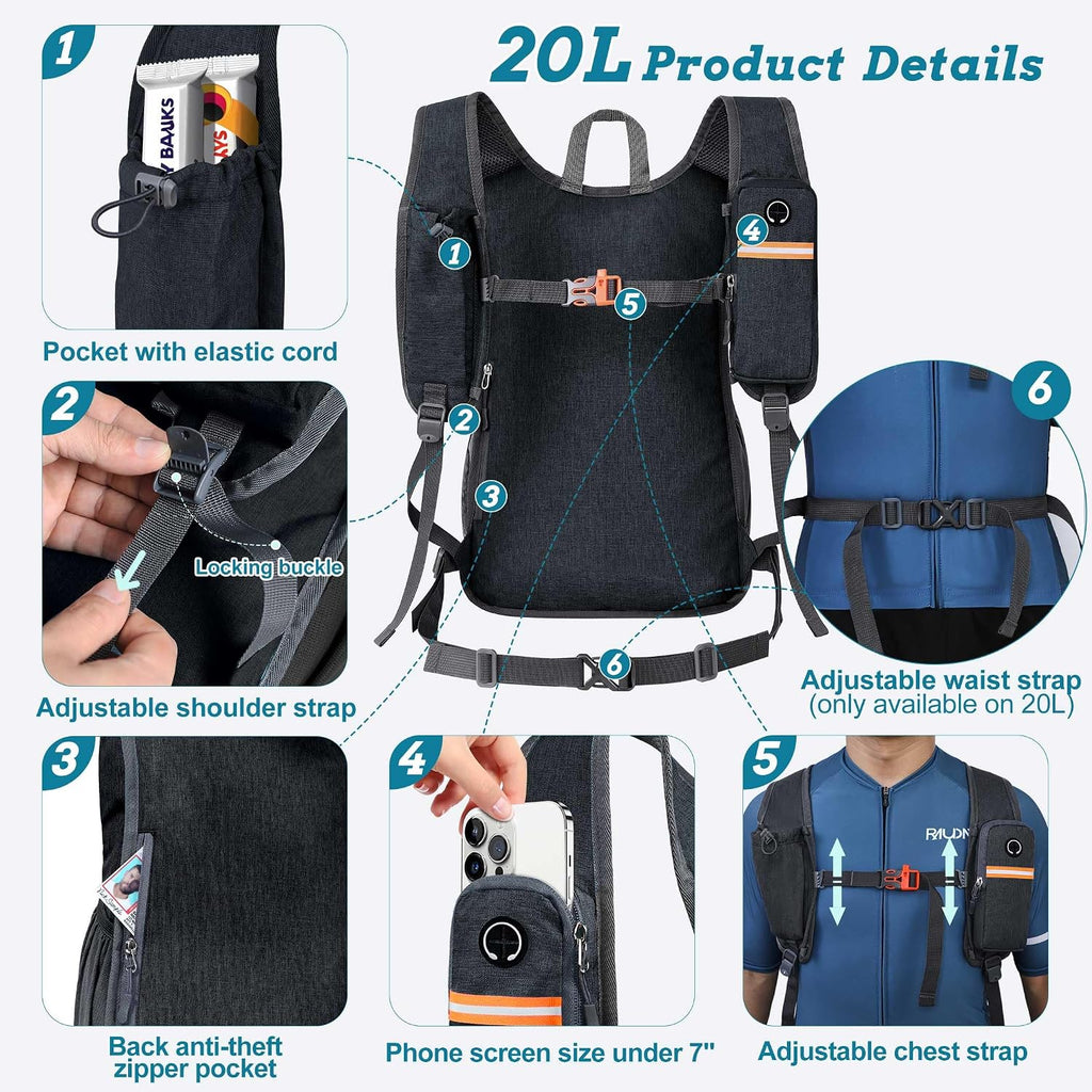 BECOJADDE 20L Small Hiking Backpack for Men Women Foldable Packable Back Pack Ultralight Hiking Daypack for Travel Camping Outdoor, Black