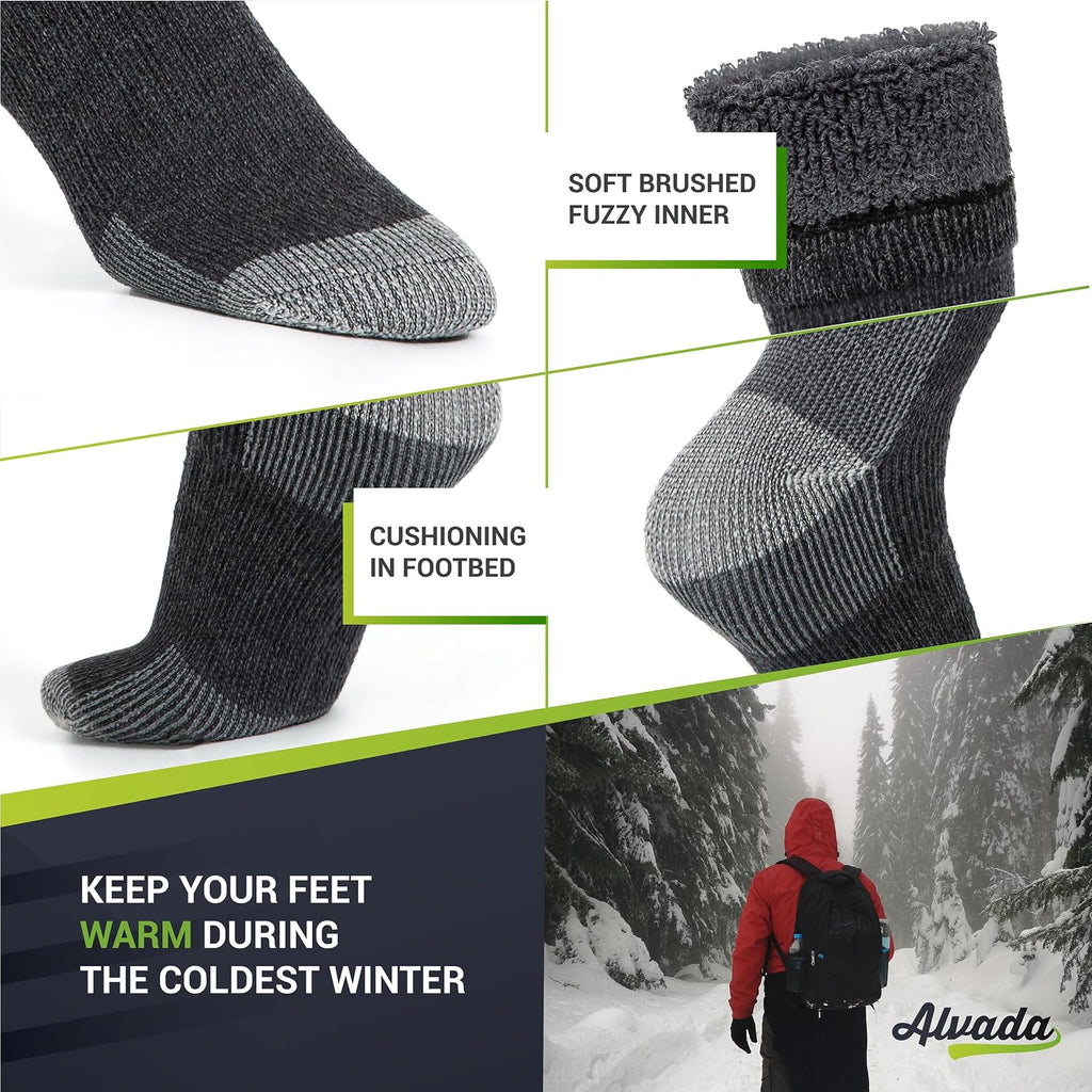 Alvada Mens Merino Wool Crew Socks Thermal and Warm Socks for Winter Work Hiking Running 3 Pairs