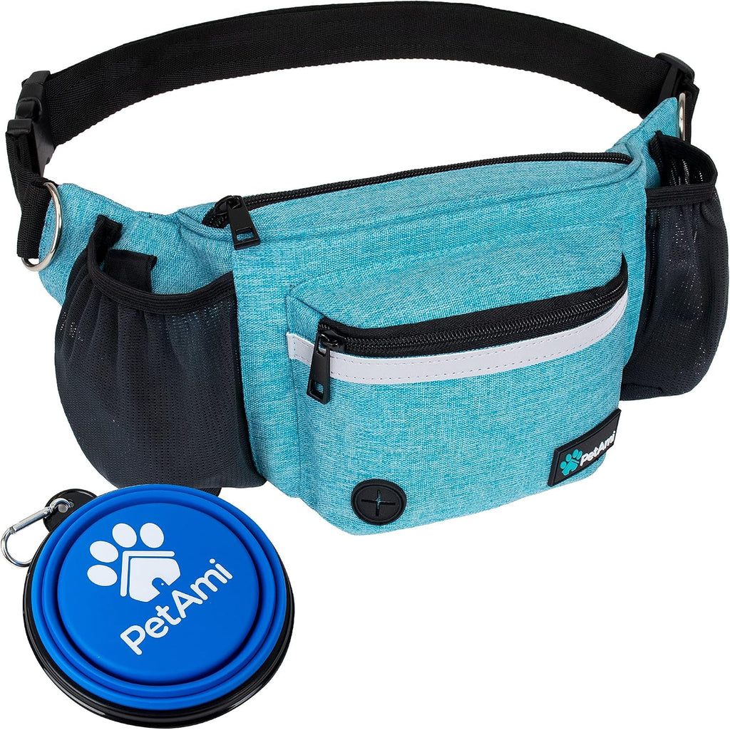 PetAmi Dog Fanny Pack, Treat Pouch for Dog Walking Training, Turquoise Blue