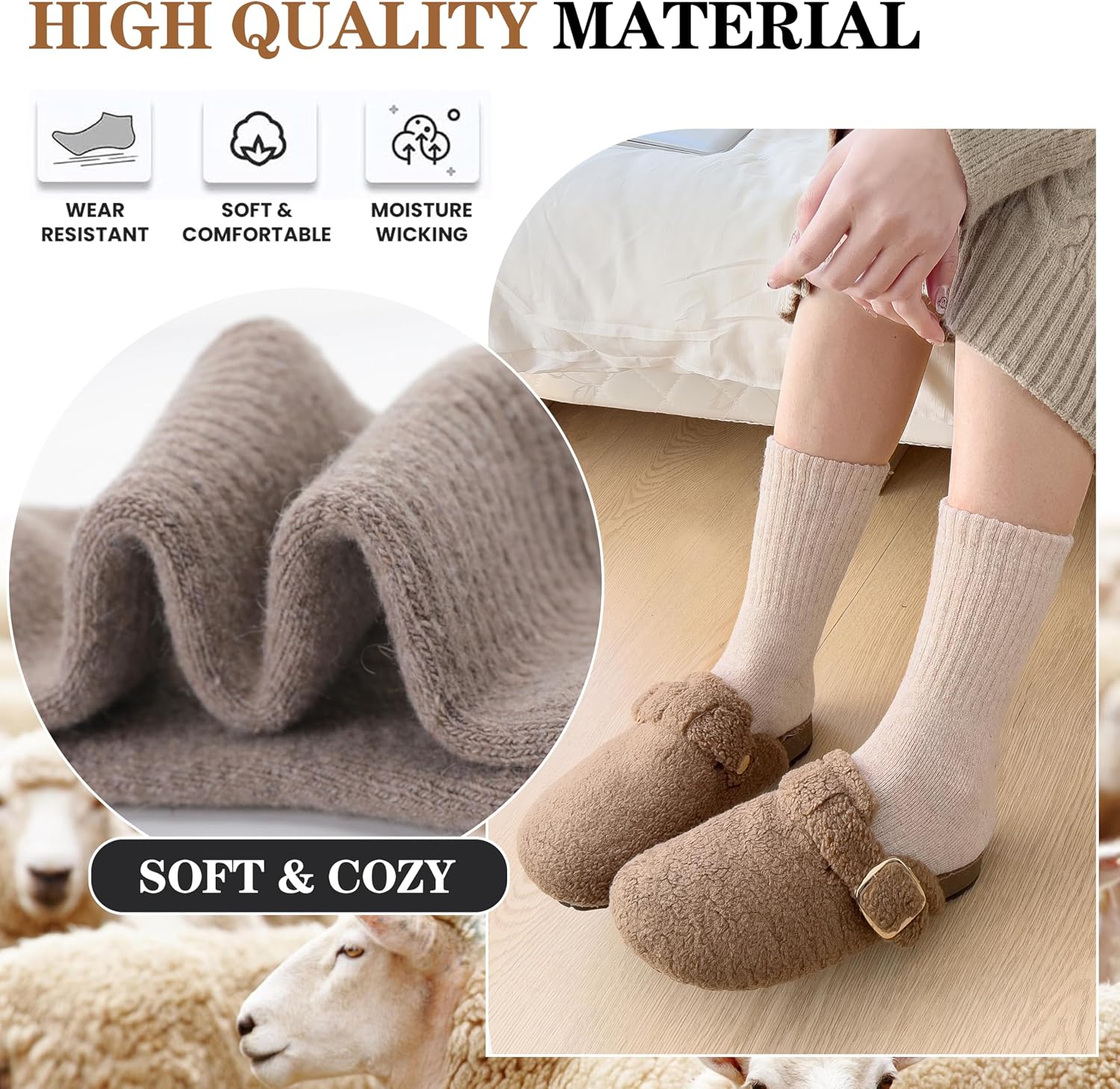 MOGGEI 5 Pairs Womens Merino Wool Socks Hiking Warm Winter Thick Thermal Crew Cozy Cabin Ladies Gift Comfy Boot Work Socks