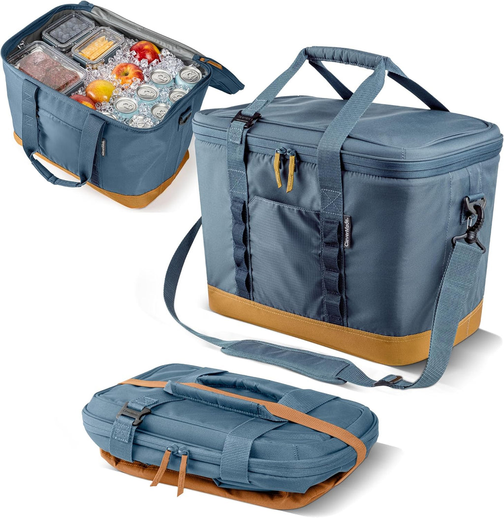 CleverMade 50 Can Pacifica Collapsible Cooler, Ocean/Cognac