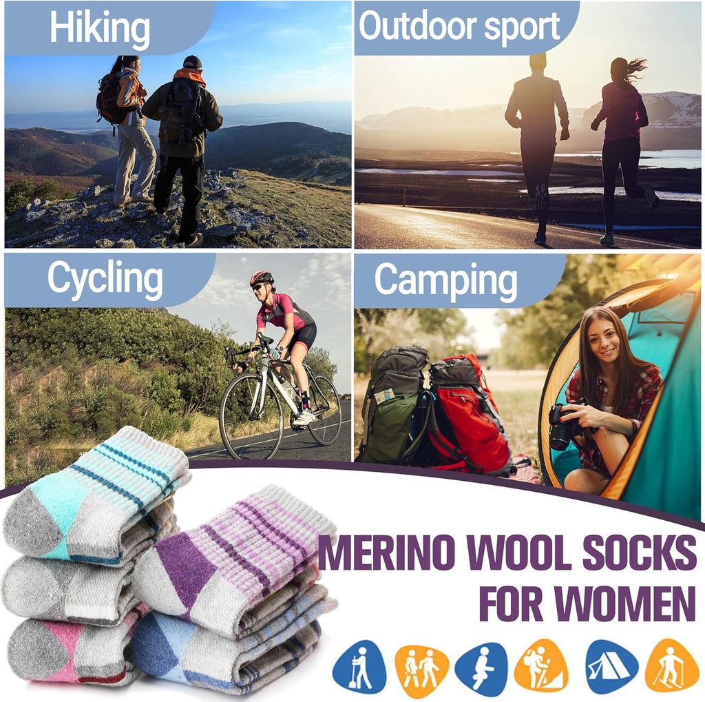 Anlisim Merino Wool Hiking Running Socks for Women, Boot Work Crew Socks