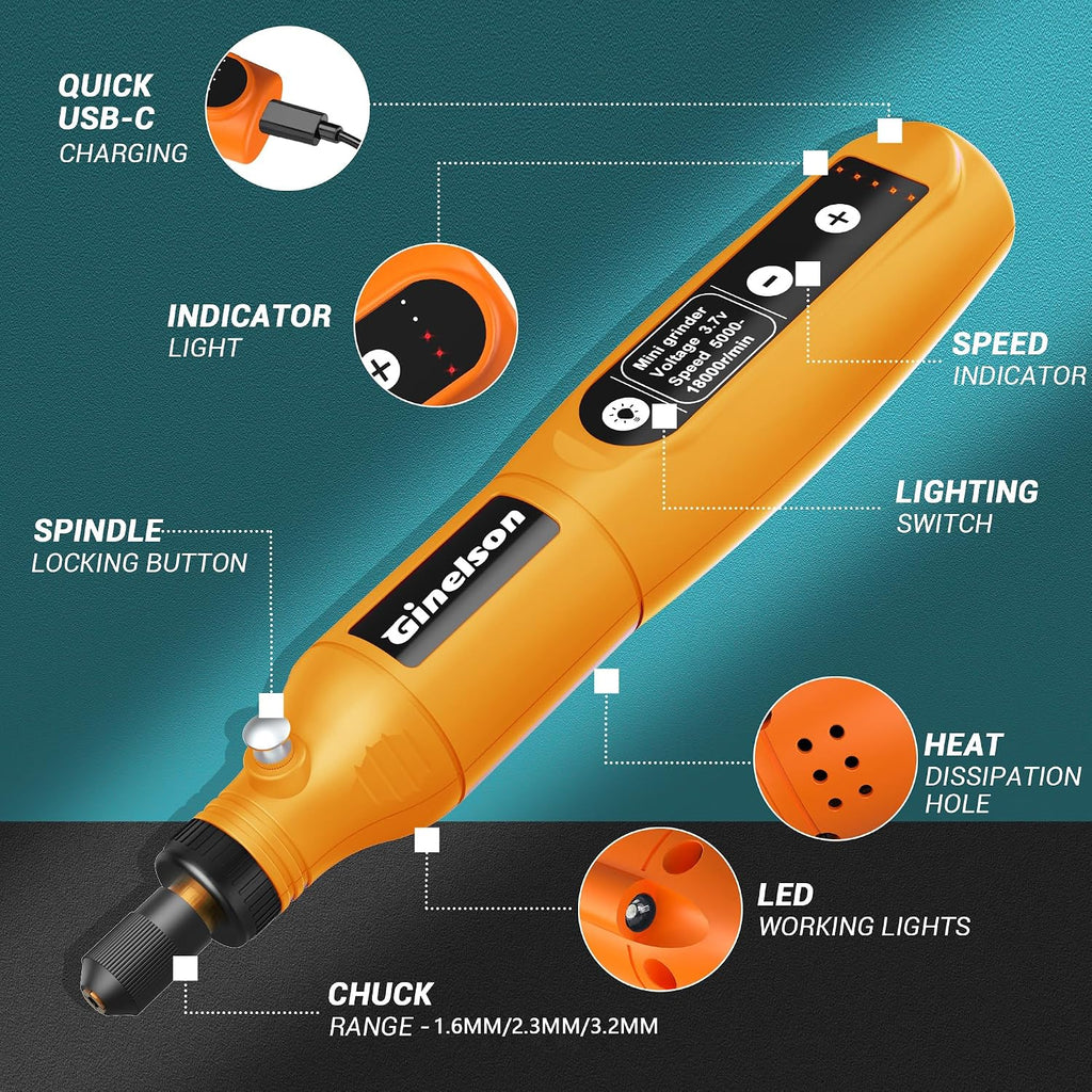 Cordless Rotary Tool, 5 Variable Speed Mini Rotary Tool Kit with 70 Accessories, 3.7V Type-C Charging Power Rotary Tool for Engraving, Sanding, Polishing, Carving, Cutting, DIY Crafts