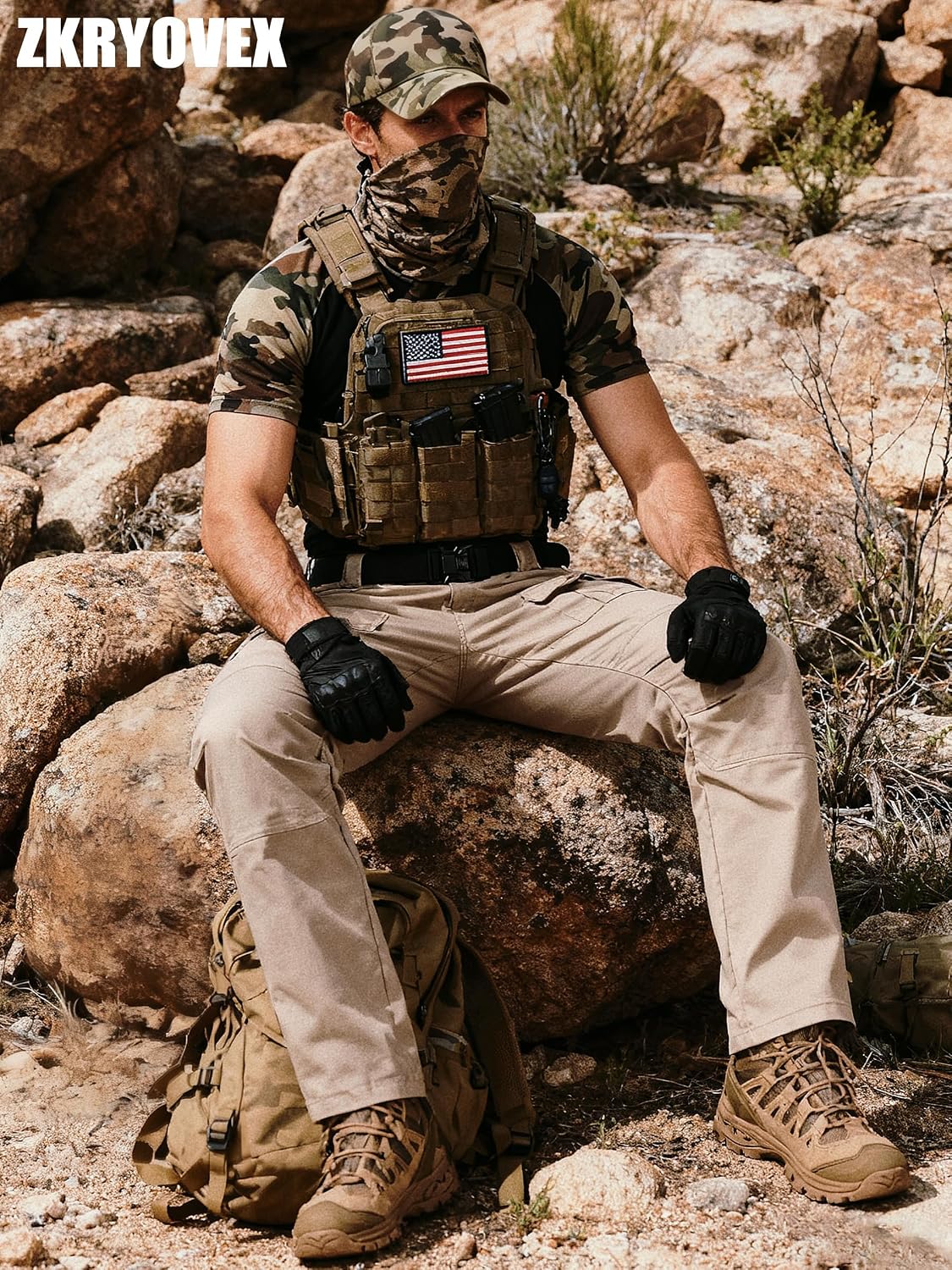 Men's Tactical Pants Water Resistant Stretch Cargo Ripstop Pants Lightweight Breathable Outdoor Work Hiking Pants