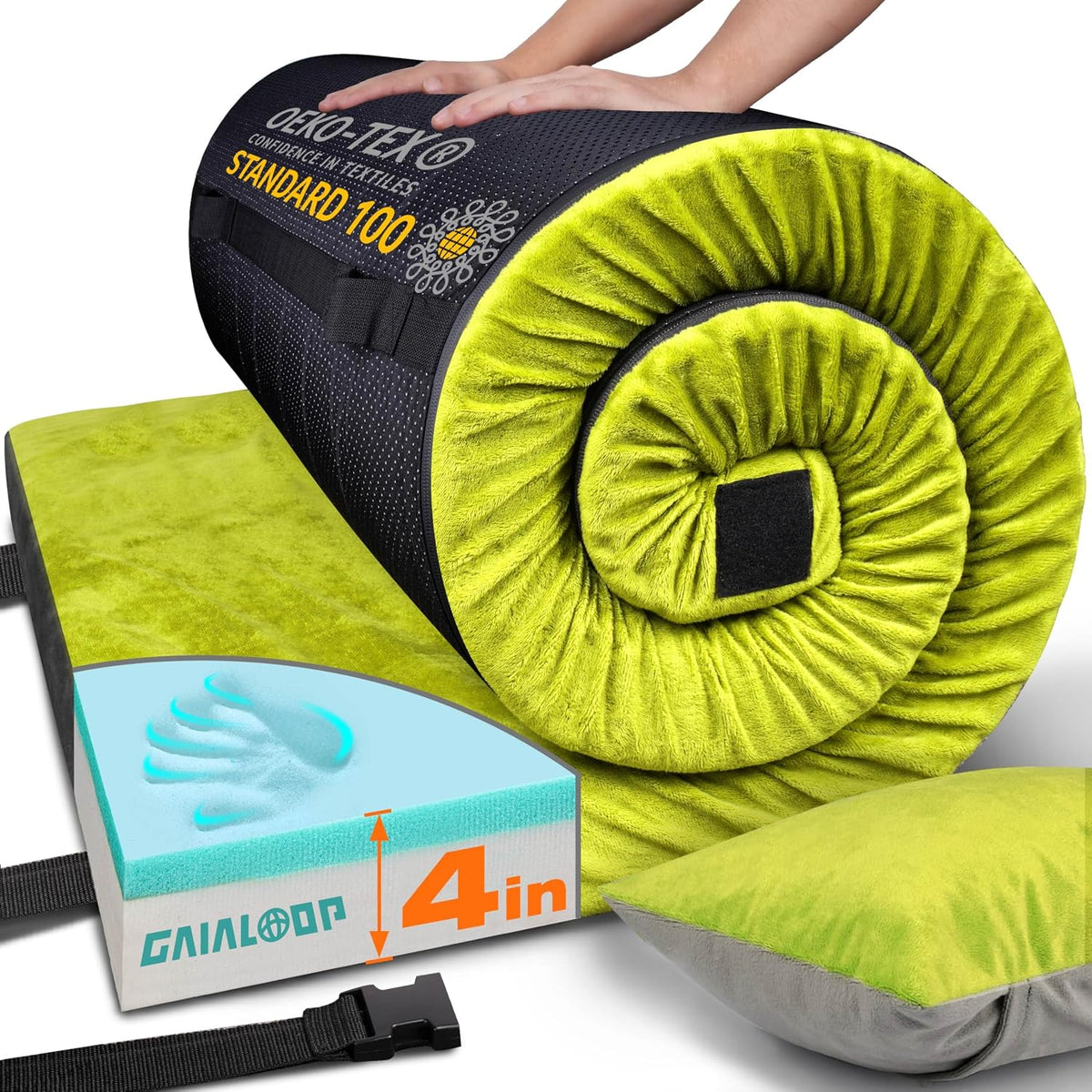 Memory Foam Camping Mattress, Extra Thick 4 Inch Dual Layer Sleeping Pad