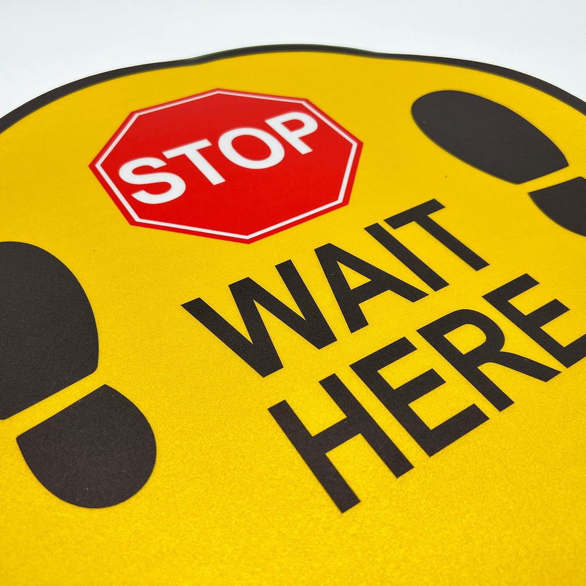 TRADESAFE Stop - Wait Here Anti-Slip Floor Sticker - Wait Here Floor Sign, Peel and Stick Adhesive Vinyl Sign, ANSI-Compliant, 17” Diameter Round Sticker