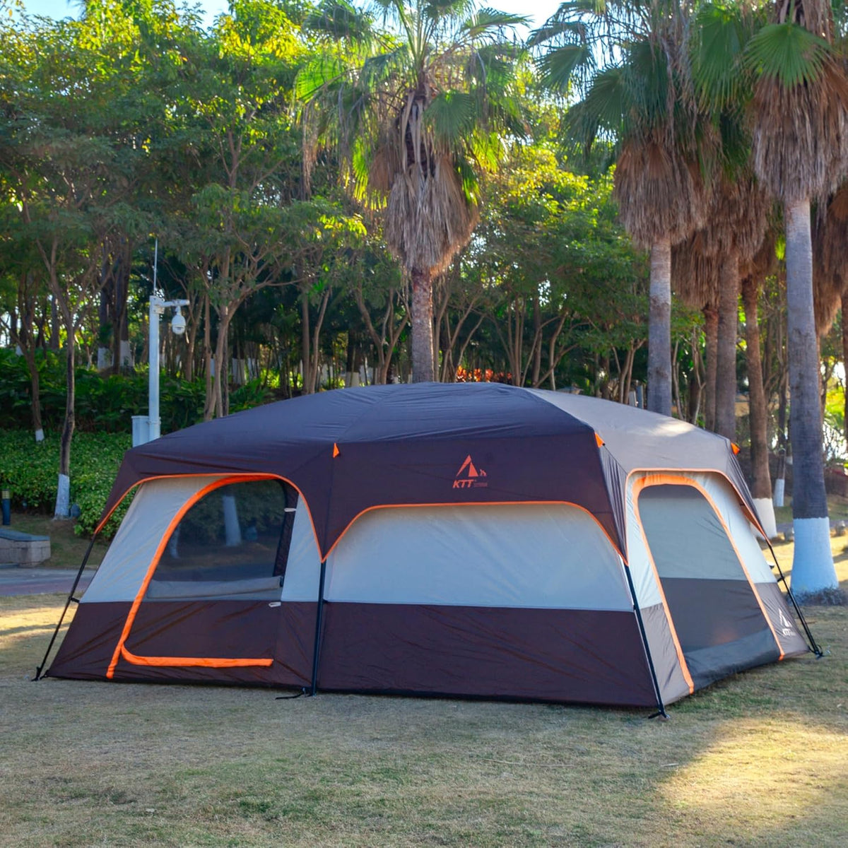 KTT Extra Large Tent 8-10-12-14 Person(A),Family Cabin Tents,2 Rooms,3 Doors and 3 Windows with Mesh,Straight Wall,Waterproof,Double Layer,Big Tent for Outdoor,Picnic,Camping,Family Gathering