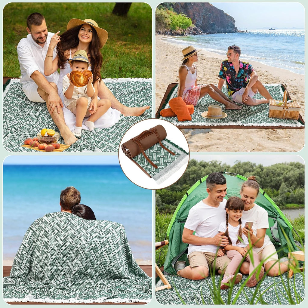 VitalCozy Waterproof Picnic Blankets 71×71 Inch Outdoor Blanket, Green