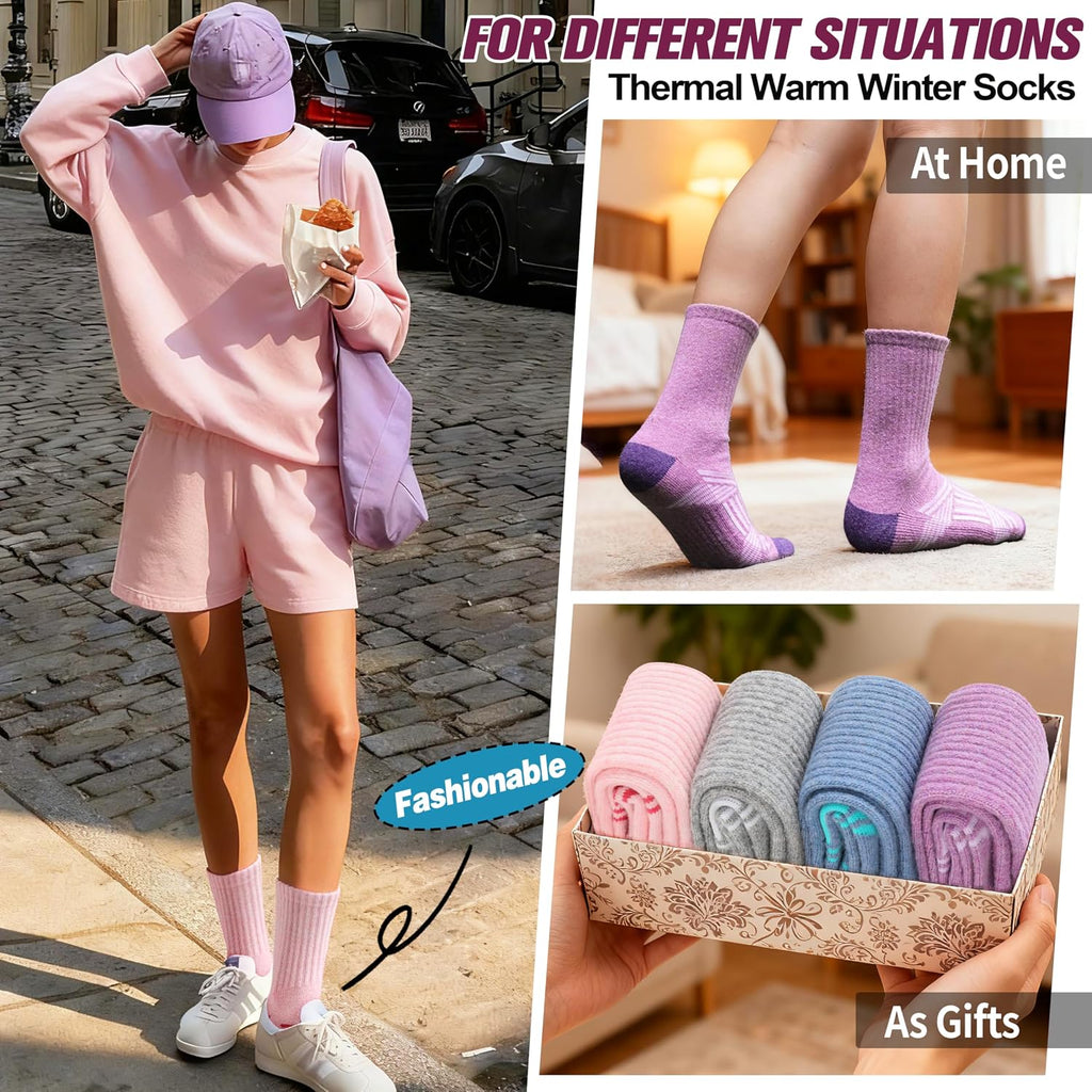 EBMORE 5 Pairs Womens Merino Wool Hiking Socks Thermal Warm Winter Boot Crew Cushion Work Gift Socks
