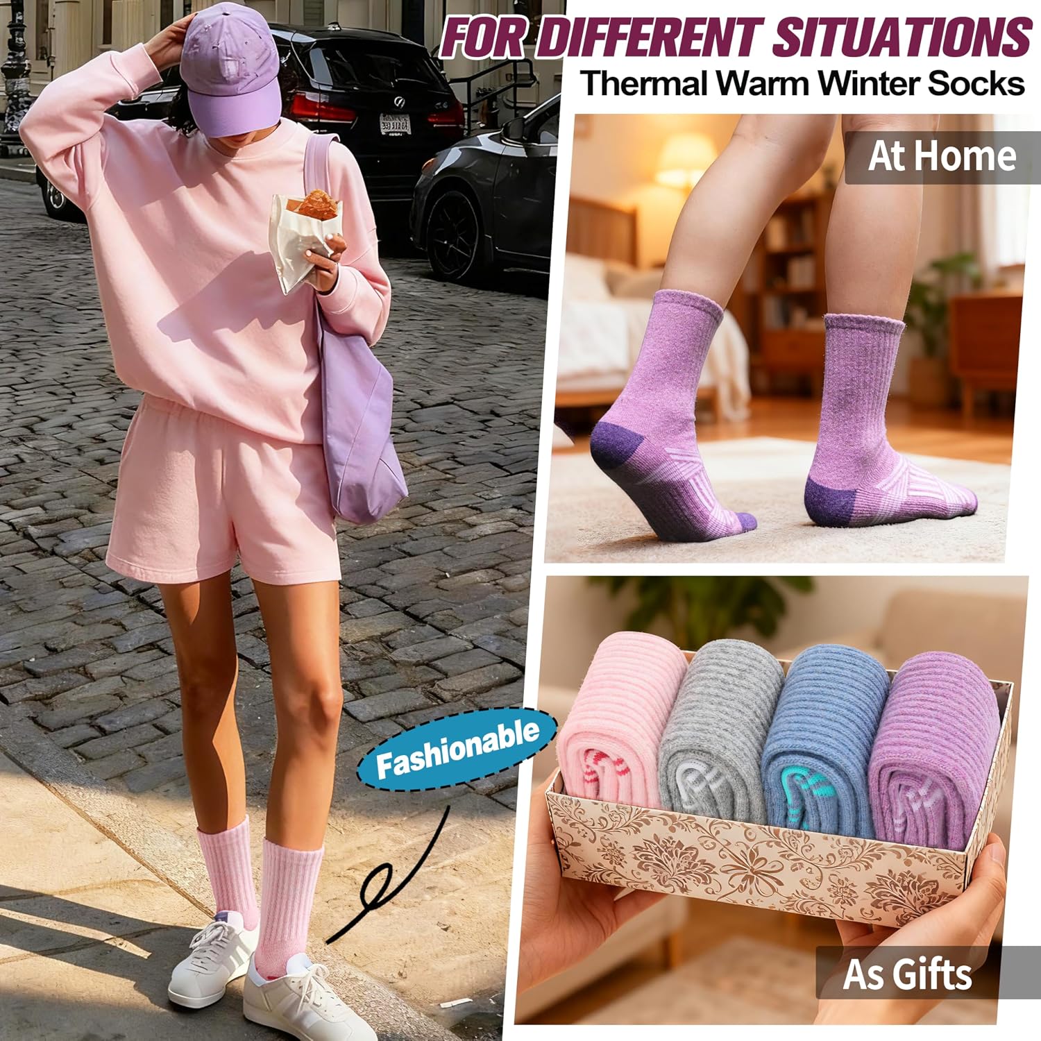EBMORE 5 Pairs Womens Merino Wool Hiking Socks Thermal Warm Winter Boot Crew Cushion Work Gift Socks