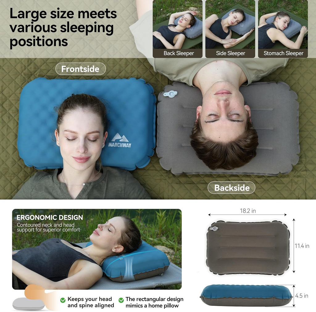 MARCHWAY Inflatable Camping Pillow with Soft Foam Top, Lightweight, Compact
