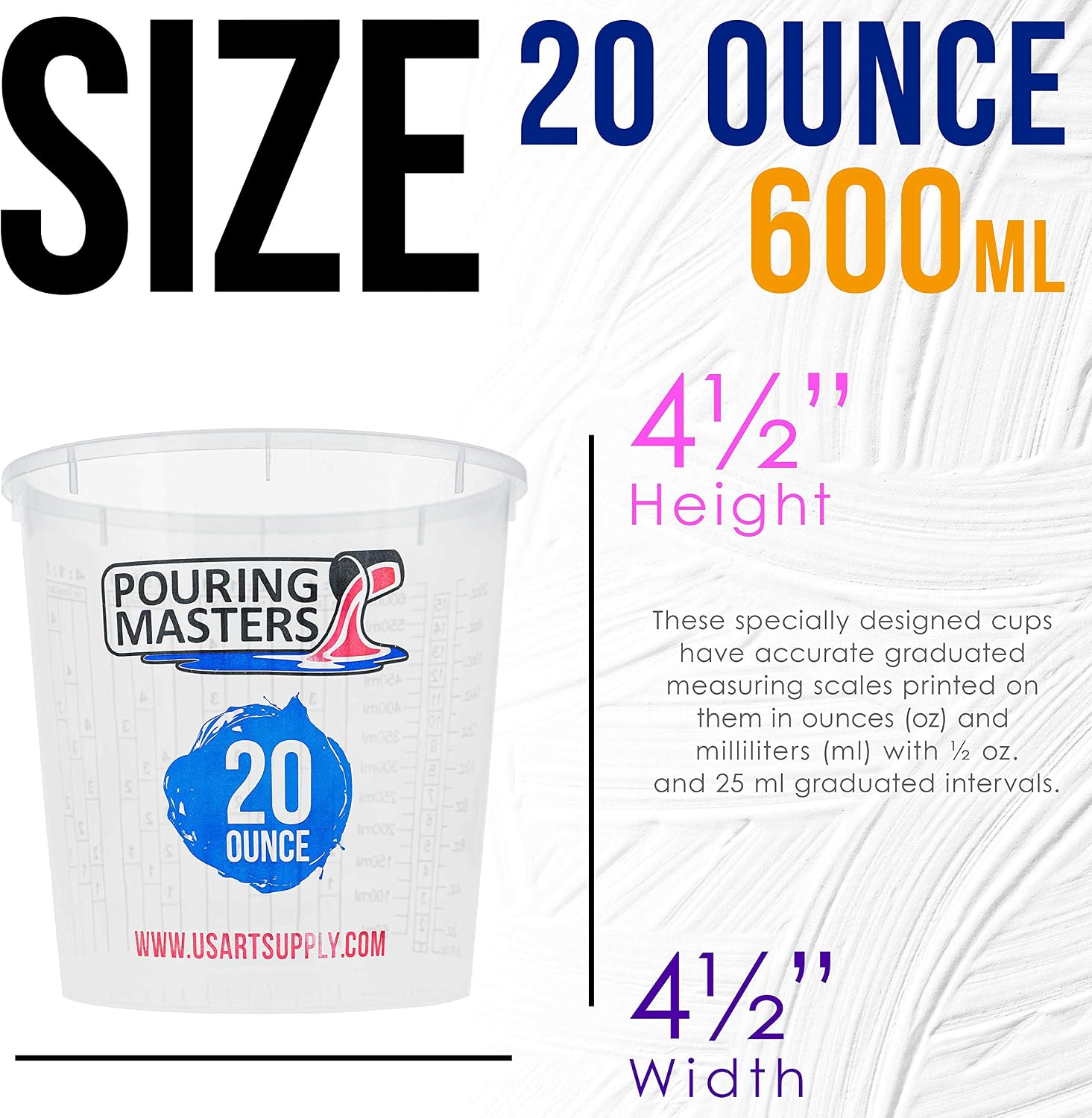 Pouring Masters 20 Ounce (600ml) Graduated Plastic Mixing Cups (Box of 12)