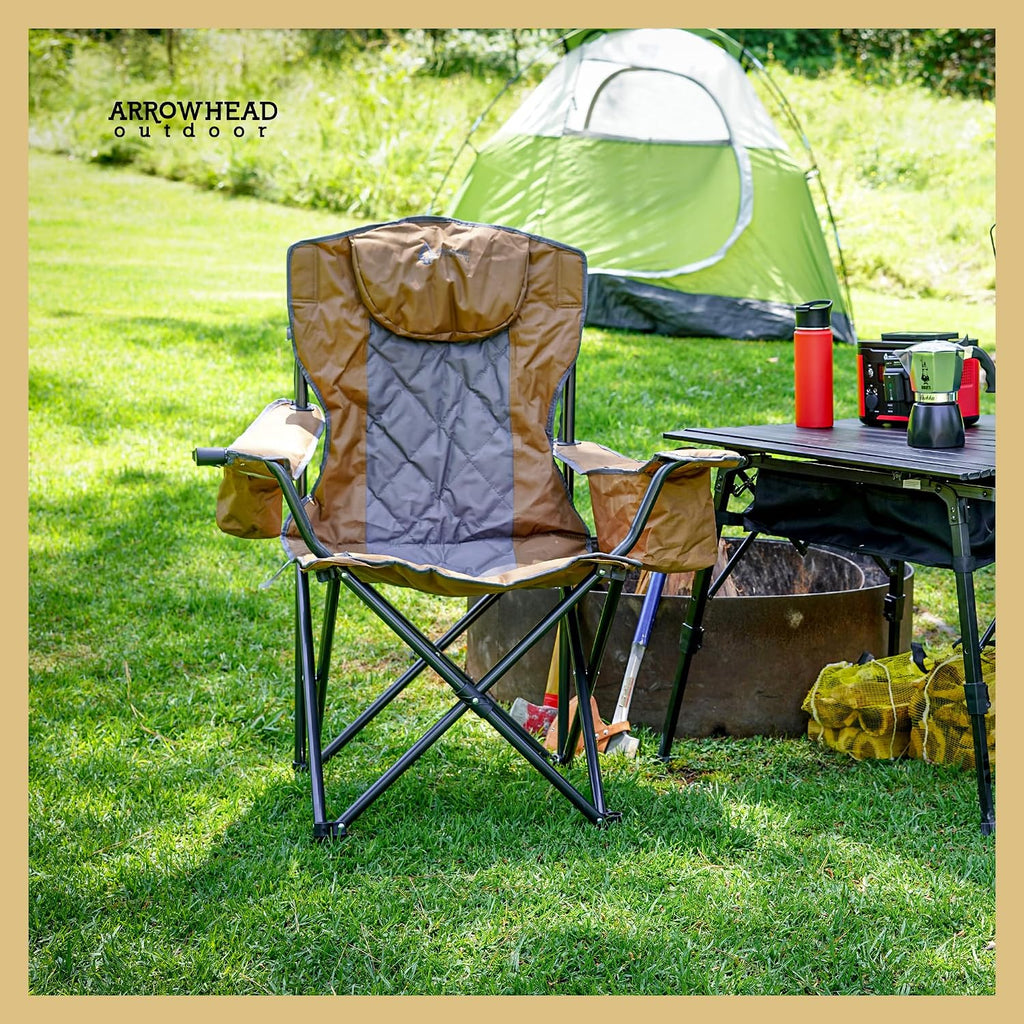 ARROWHEAD OUTDOOR 2PK Portable Deluxe Folding Camp Quad Chair, Headrest