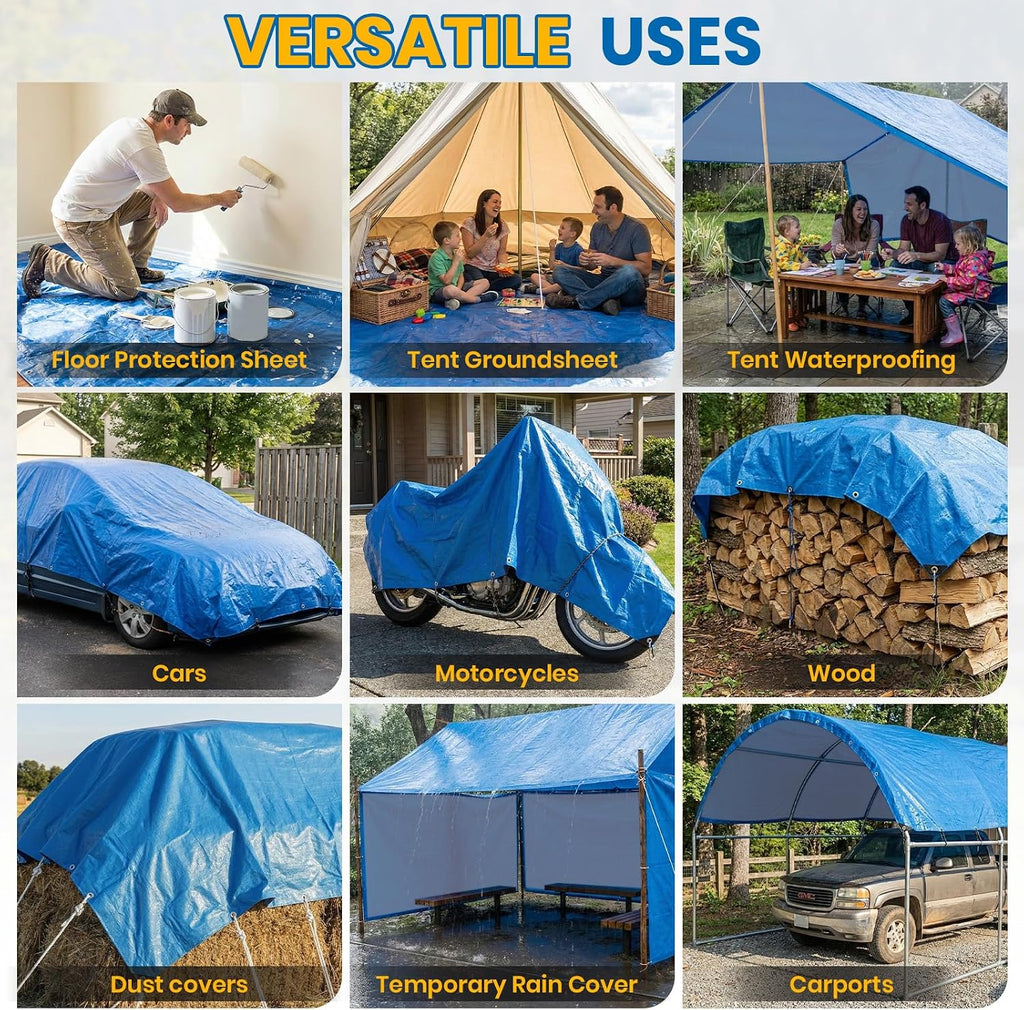 Velway Waterproof Tarp 8x10 FT 5 Mil Heavy Duty Poly Tarpaulin Outdoor Blue