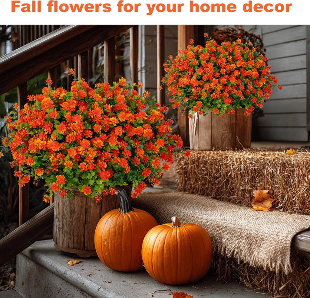 AXYLEX Artificial Mums for Outdoors, Fake Fall Flowers (Red Orange)