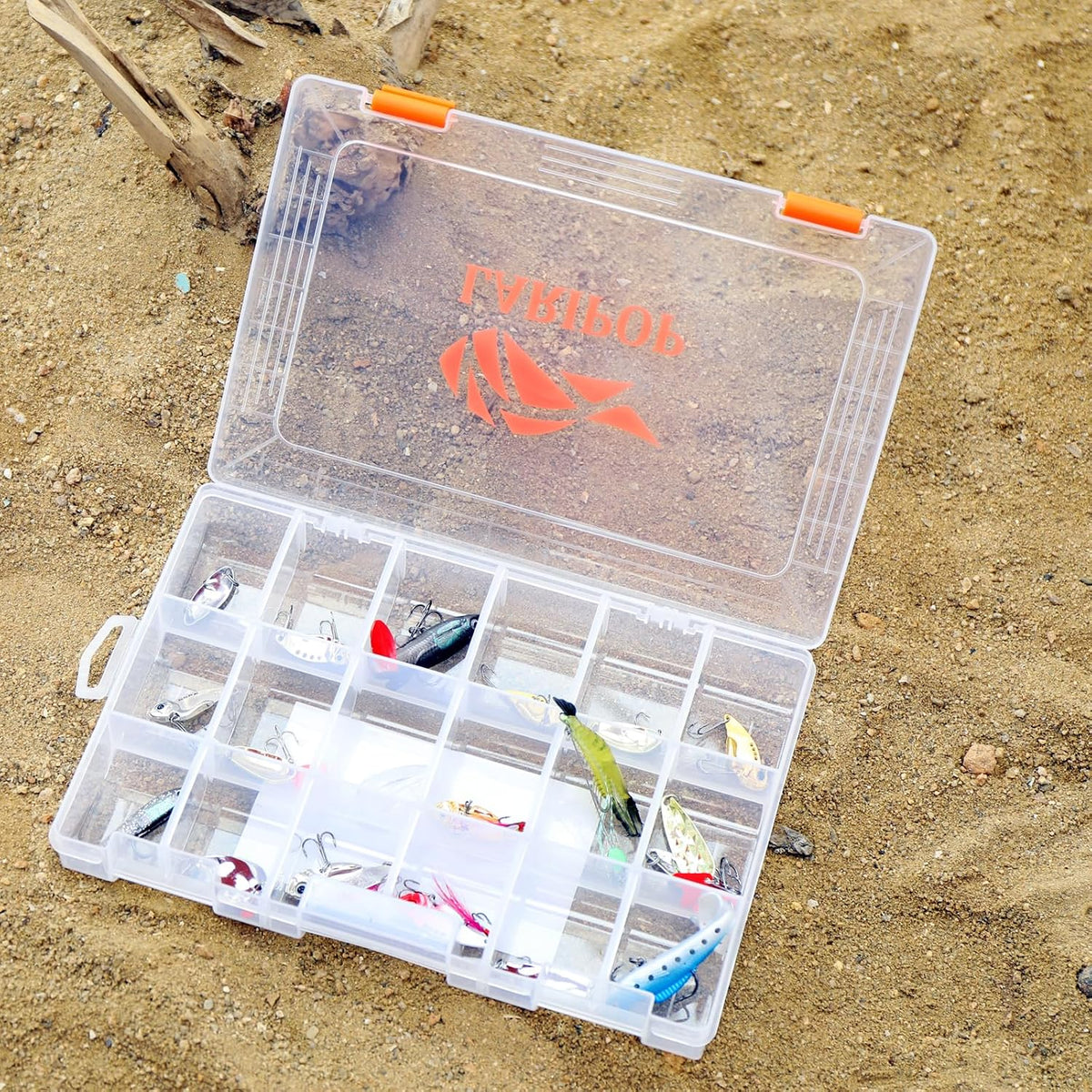 LARIPOP 4-Pack 3600 Fishing Tackle Boxes, Clear Plastic Storage Trays with Adjustable Dividers, Organizer for Lures, Hooks, Sinkers, Jigs & Fishing Accessories