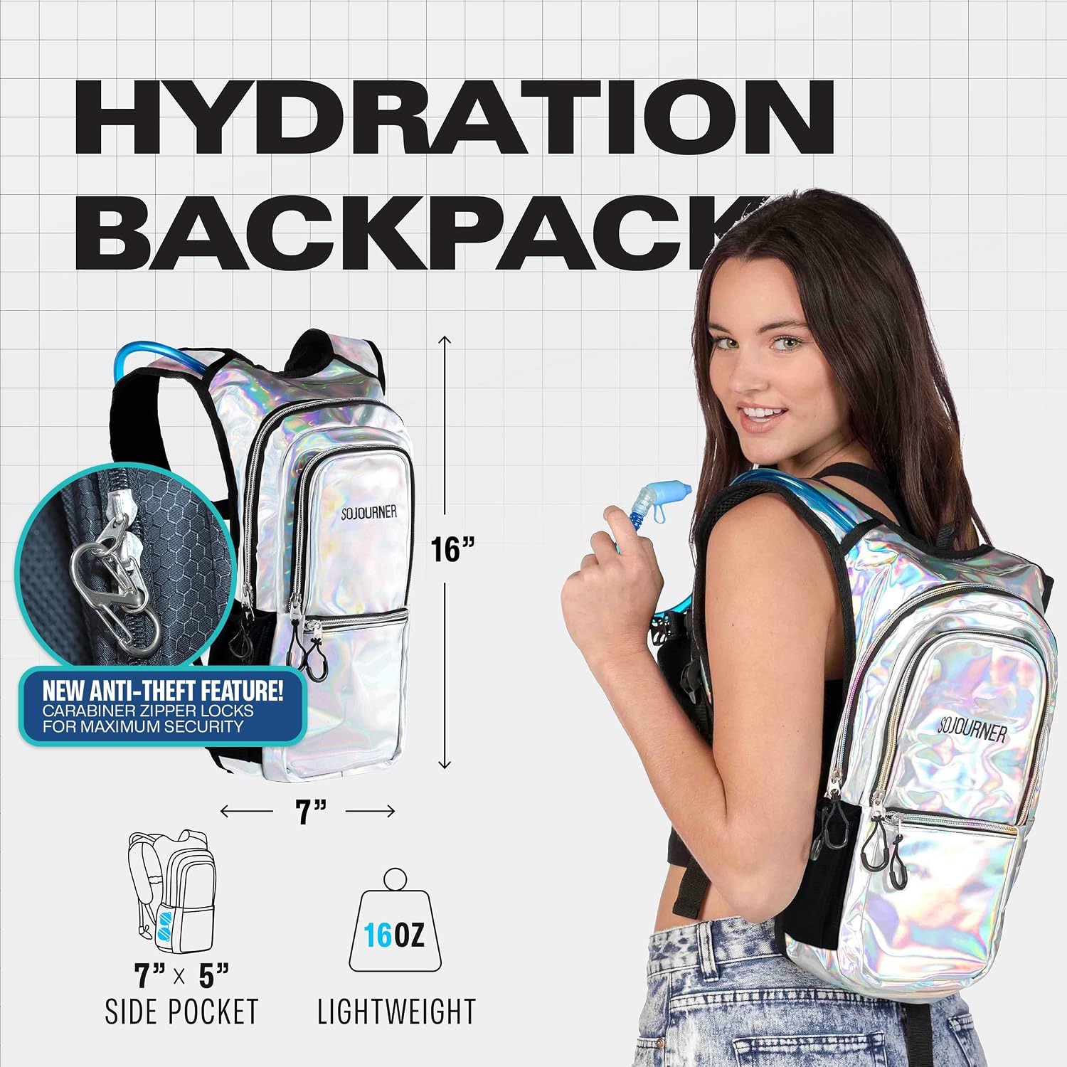 Sojourner Hydration Pack, Hydration Backpack - Water Backpack with 2l Hydration Bladder, Festival Essential - Rave Hydration Pack Hydropack Hydro for Hiking, Running, Biking, Festival Gear