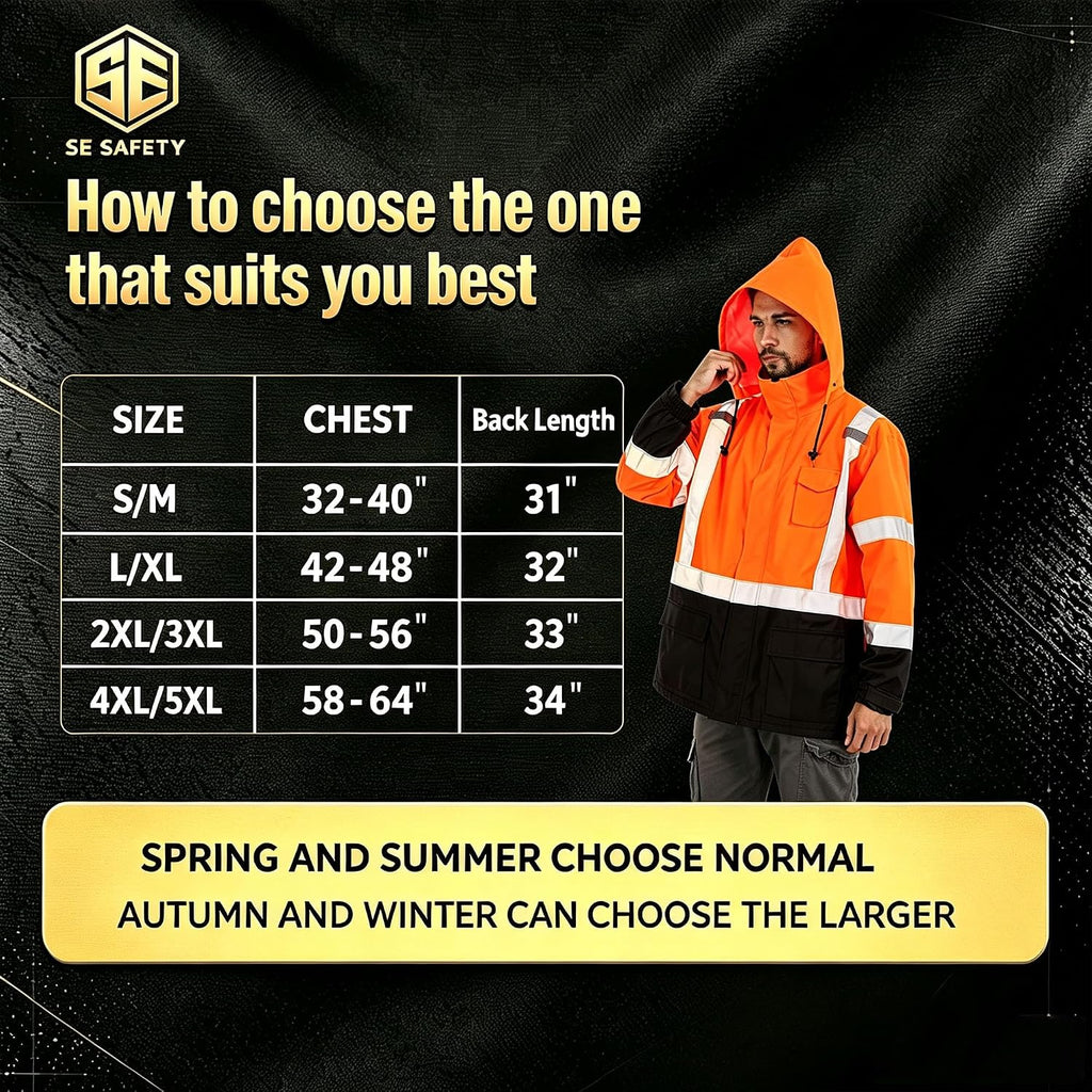 sesafety Hi Vis Rain Jacket, Rain Suits for Men Waterproof withBlack Bottom