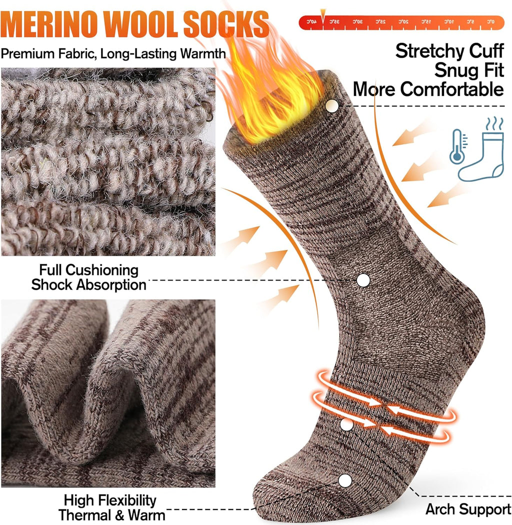 EBMORE Merino Wool Thermal Warm Winter Socks for Women Men