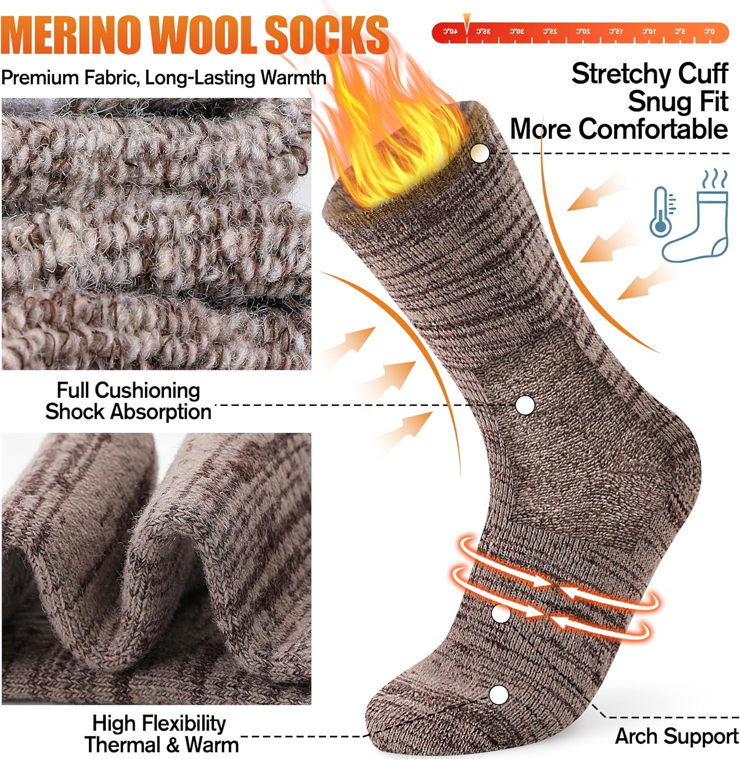 EBMORE Merino Wool Thermal Warm Winter Socks for Women Men