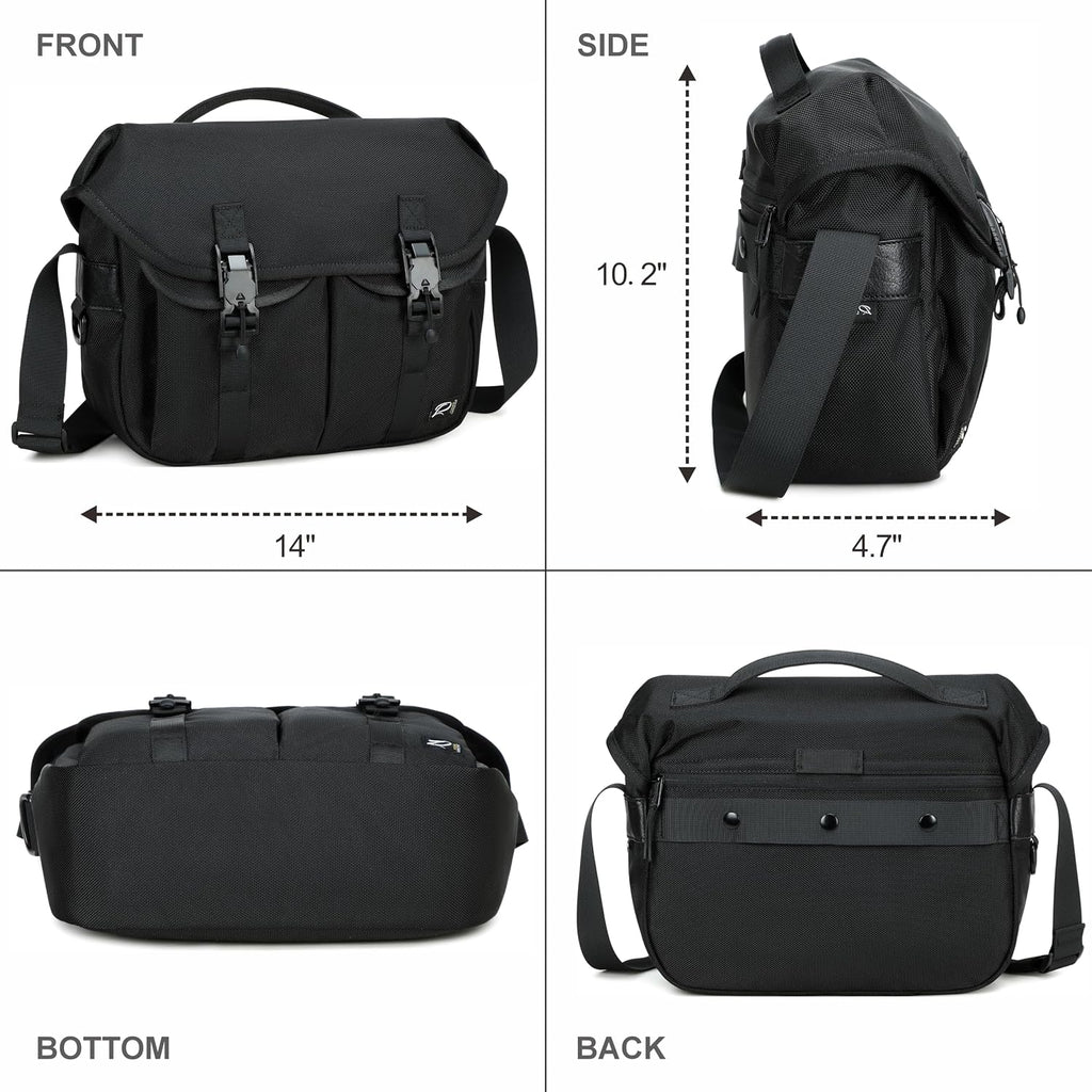 Padwa Lifestyle Black Camera Bag - Nylon Flap Camera Photography Bag with Removable Lining for Single Shoulder & Crossbody and Hand Carry,Weather Resistant Casual Camera Bag for Cameras & Drone