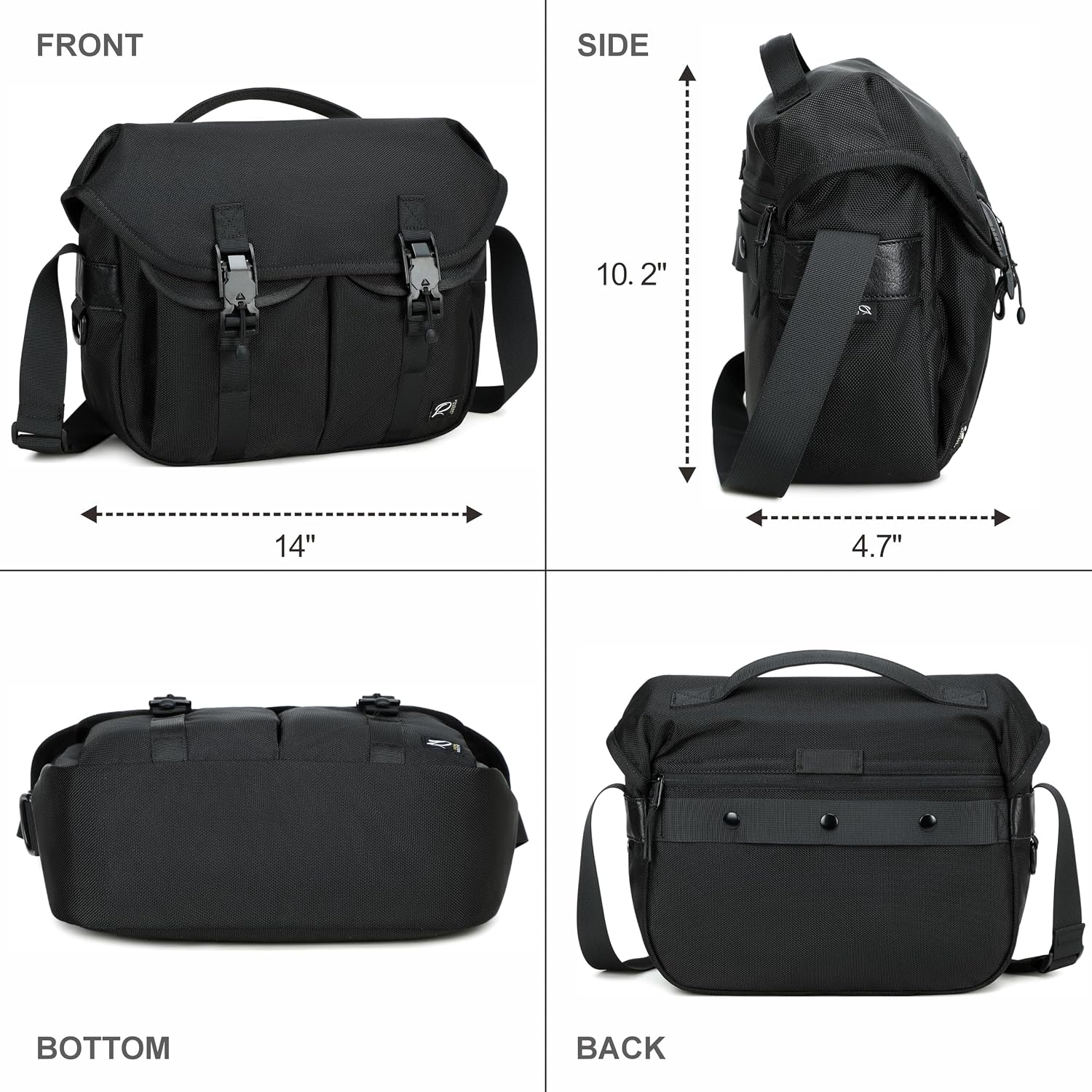 Padwa Lifestyle Black Camera Bag - Nylon Flap Camera Photography Bag with Removable Lining for Single Shoulder & Crossbody and Hand Carry,Weather Resistant Casual Camera Bag for Cameras & Drone