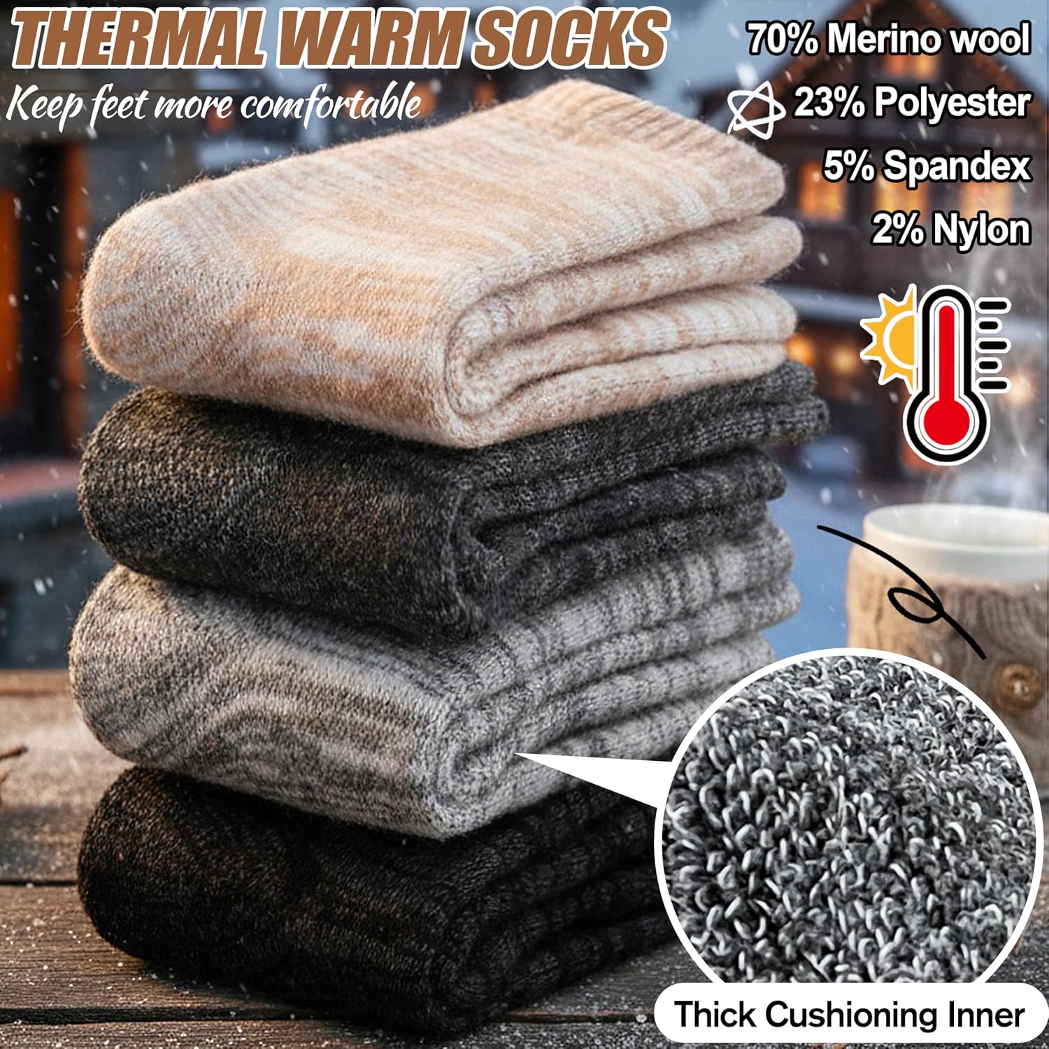 EBMORE Merino Wool Thermal Warm Winter Socks for Women Men