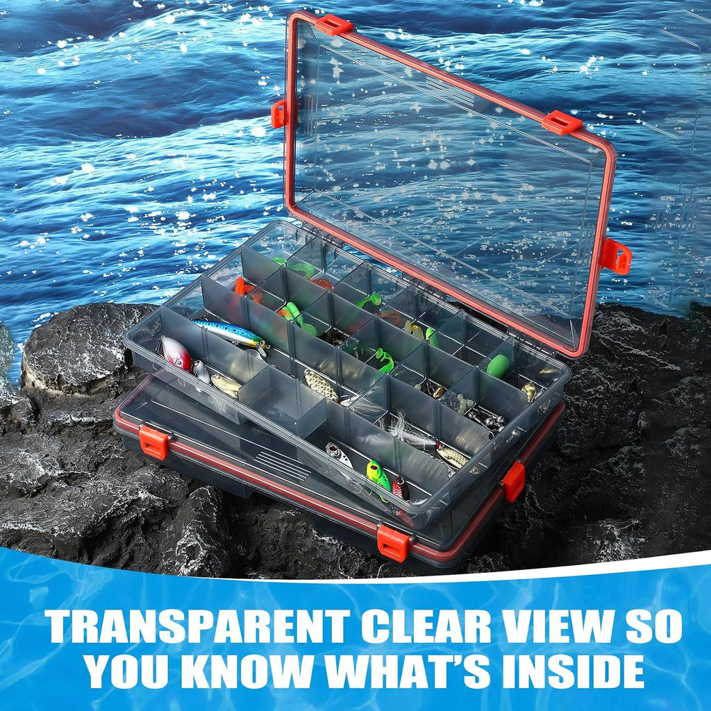 Wonderjune 6 Pack Fishing Tackle Box Waterproof 3700 Tackle Tray, Orange