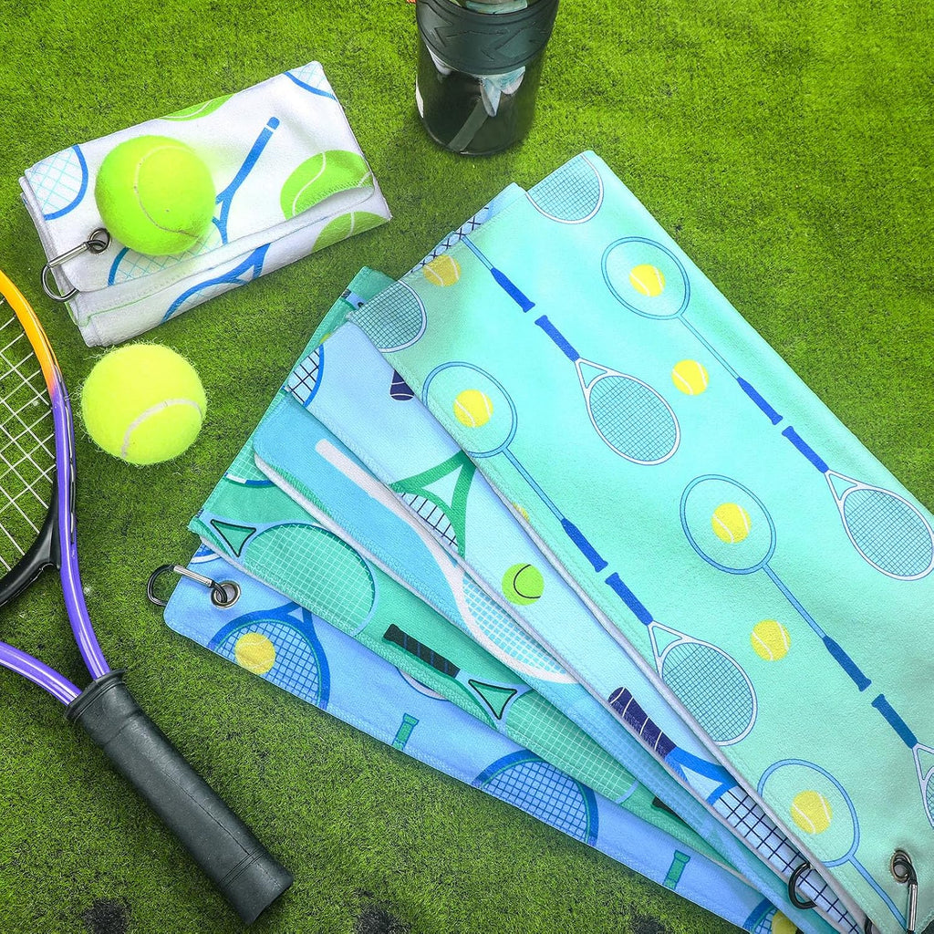 VitalCozy 6 Pcs Tennis Sweat Towel Tennis Gift for Women Cooling Sports Towel with Clip 15 x 17 Inch Absorbent Fast Drying Gym Sport Accessories for Men Team Coach Sport Player Fitness (Fresh)