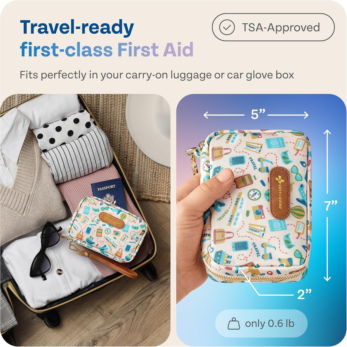 KeepGoing Travel First Aid Kit - TSA-Approved Travel Size