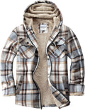 Men's Zip Up Flannel Shirt Jacket Fleece Lined with Hood