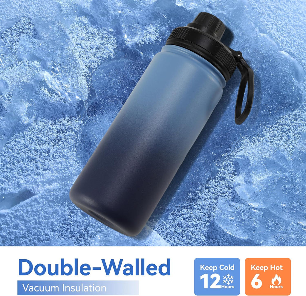 DOMICARE 16 oz Water Bottle Stainless Steel Double Wall Vacuum Insulated Water Bottle with Straw lids & Spout Lid, Leakproof