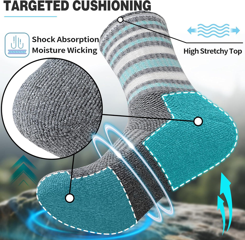EBMORE 5 Pairs Womens Merino Wool Hiking Socks Thermal Warm Winter Boot Crew Cushion Work Gift Socks