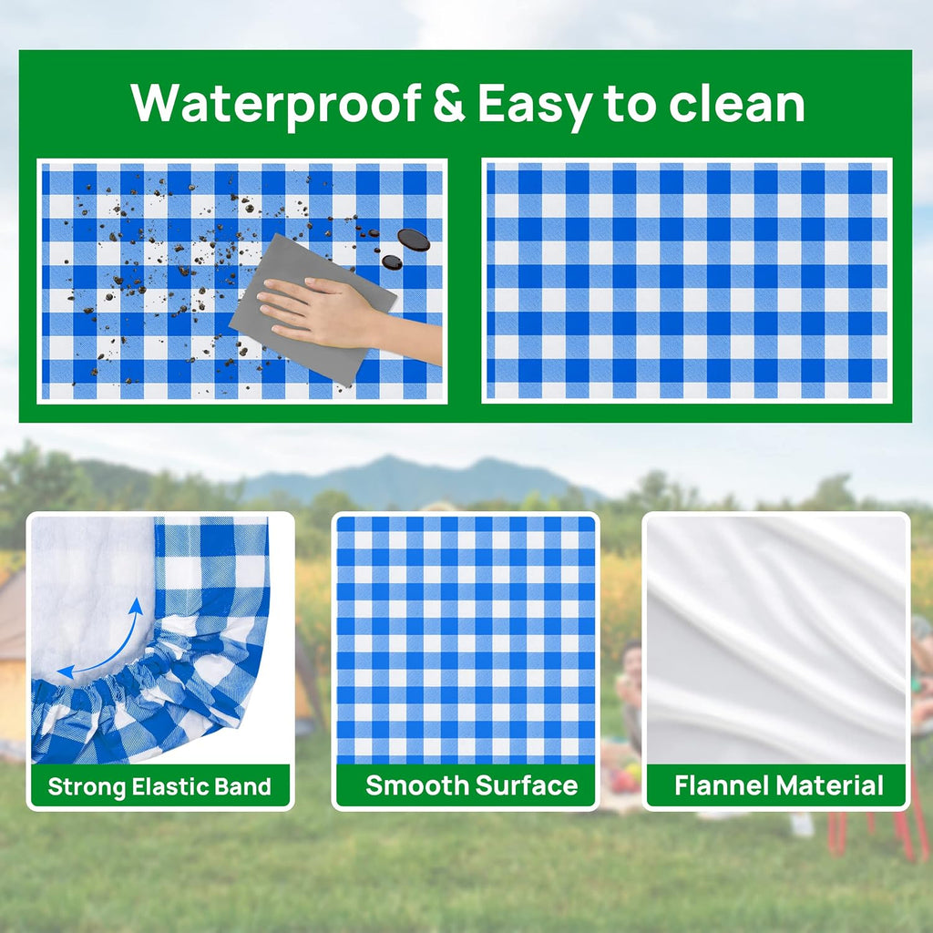 Vinyl Fitted Picnic Table Cover with Bench Covers & Blue 6ft Blue Checkered