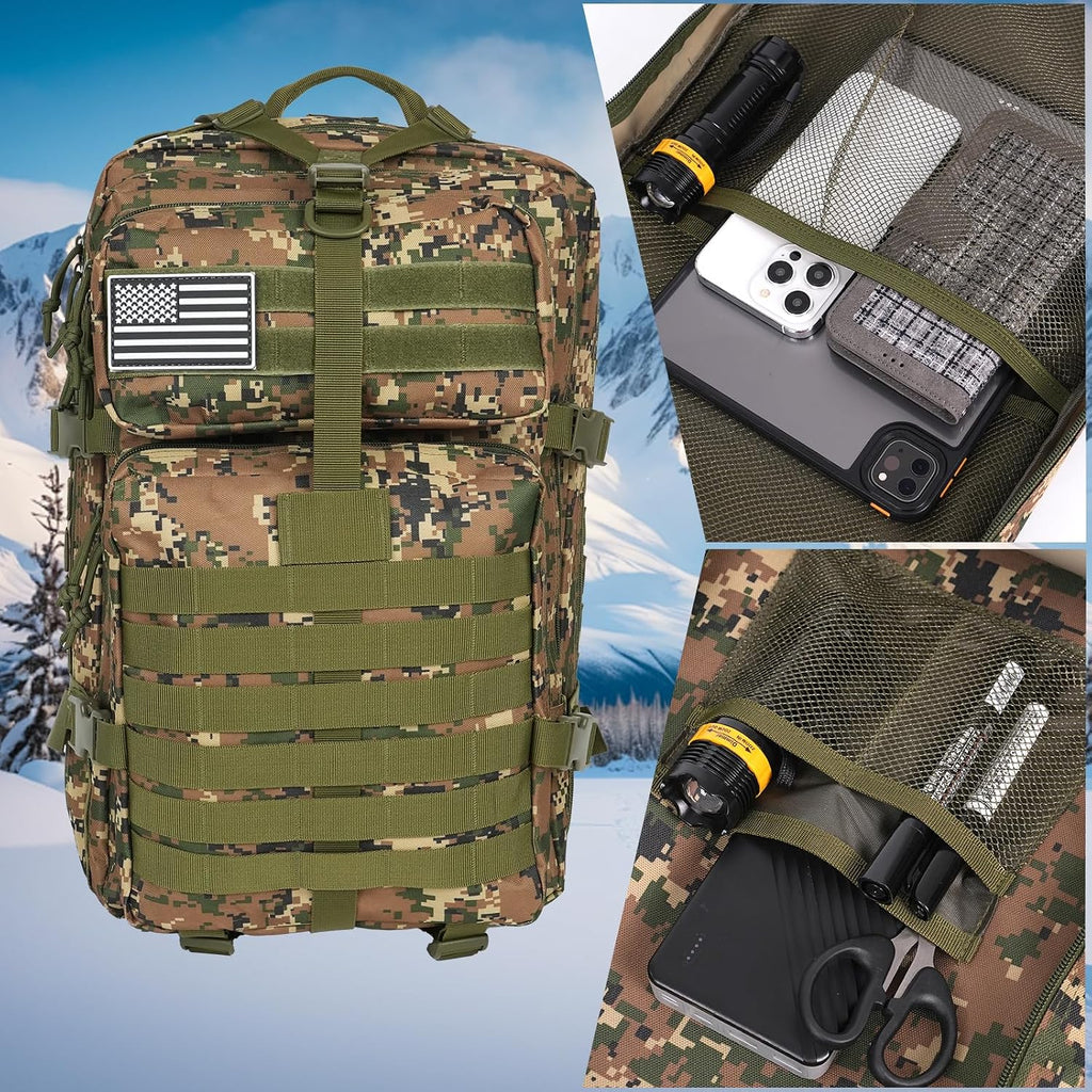50L Large Military Tactical Backpack Molle Army Assault Pack for Travel Camping Hiking Fishing Backpack for men(woodland camo)