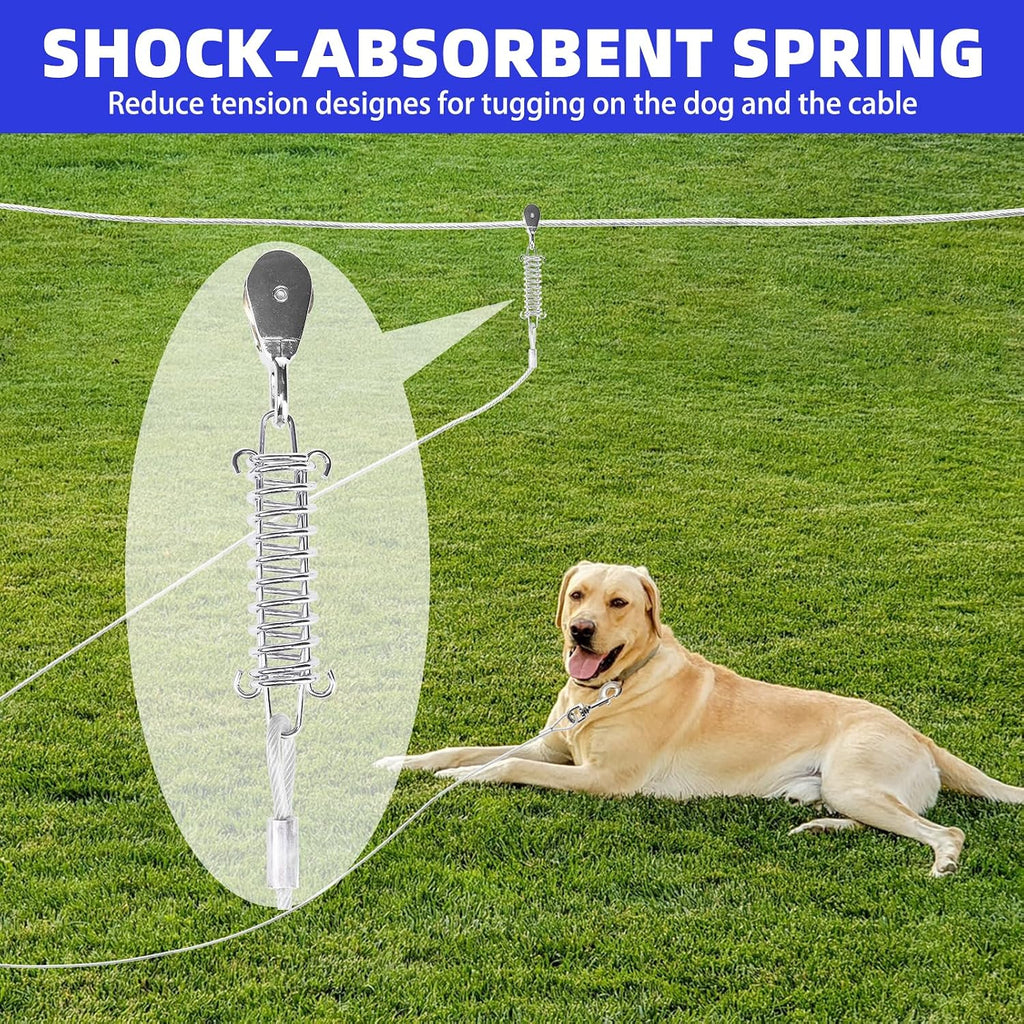 PUPTECK Outdoor Dog Run Cable for Small to Large Dogs up to 125lbs, Heavy Duty Tie Out Cable Trolley System with Runner Pulley Cable Zip Line for Yard, Camping, Long Lead Chain Leash