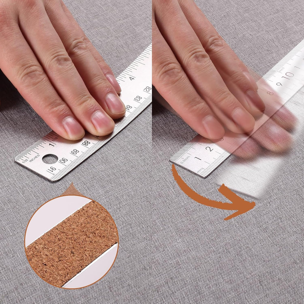 Metal Ruler 24 Inch, Non-Slip Cork Backing, Ink Bleed-Resistant Edge, 2 Pcs