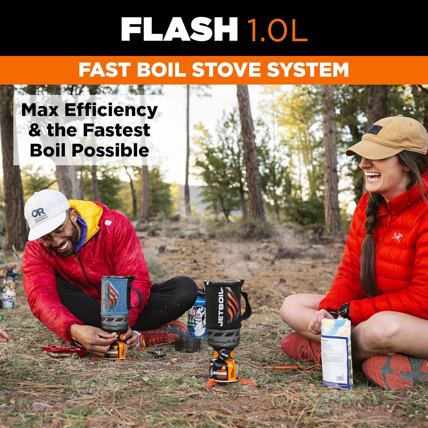 Jetboil Flash 1.0L Portable Fast Boil Stove for Camping and Backpacking with 1-Step Auto Ignition, Propane/Isobutane Burner with Cooking Cup, Ocean Topo