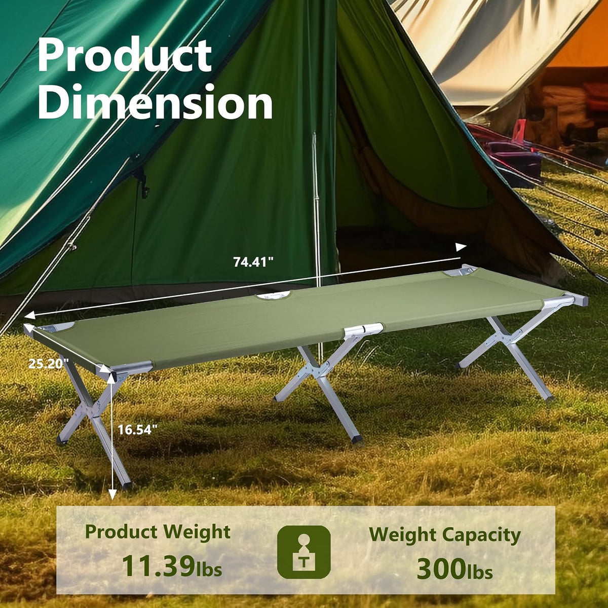 Outvita 25" Wide Folding Camping Cot with Carry Bag for Adults Outdoor