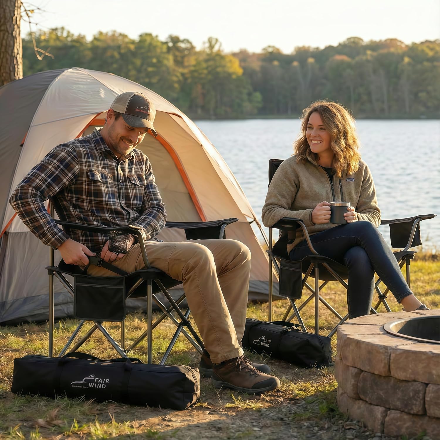 FAIR WIND 2-Pack Padded Oversized Camping Chair Heavy Duty for Adults
