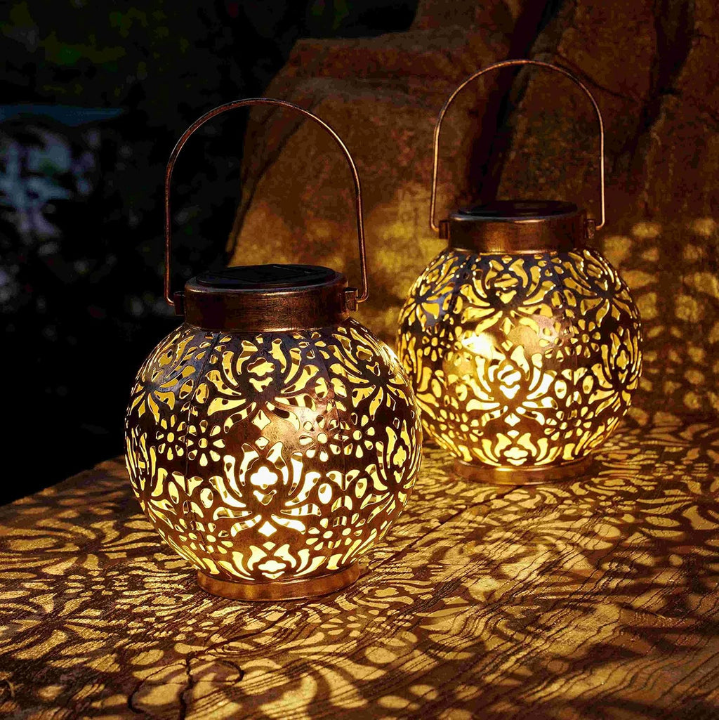 Set of 2 Solar Hanging Lanterns Outdoor for Garden Patio, Black