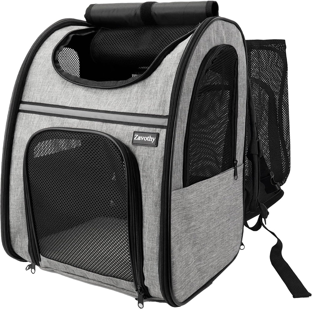 Zavothy Cat Backpack Carrier – Expandable Airline Approved Pet Travel Bag for Cats & Small Dogs, Breathable Mesh Pet Carrier Backpack with Padded Base (Black)