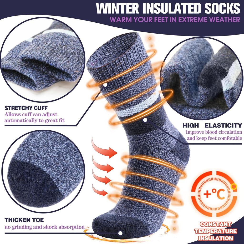 MOGGEI 3 Pairs Thermal Winter Socks for Women & Men Thick Extra Warm Insulated Ski Boot Socks for Cold Weather